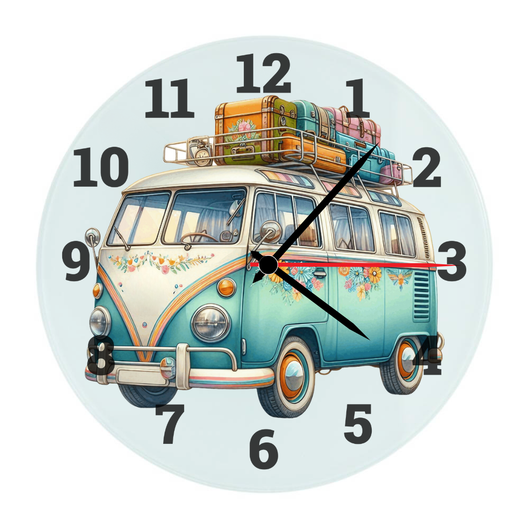 Wandklok met de afbeelding van een nostalgisch busje
