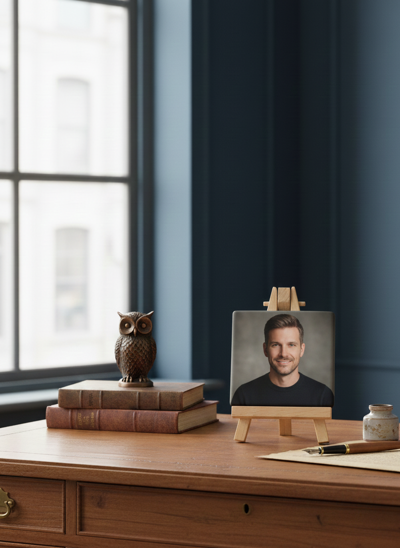 Gepersonaliseerd Stenen Tegeltje – 10×10 cm (incl. houten standaard)