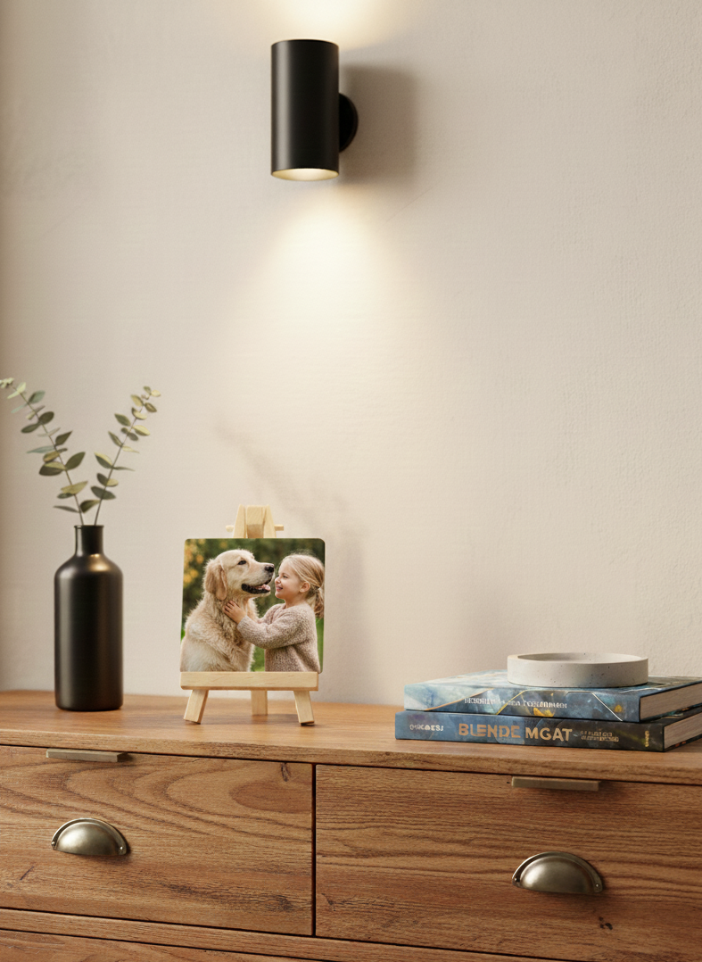 Gepersonaliseerd Stenen Tegeltje – 10×10 cm (incl. houten standaard)