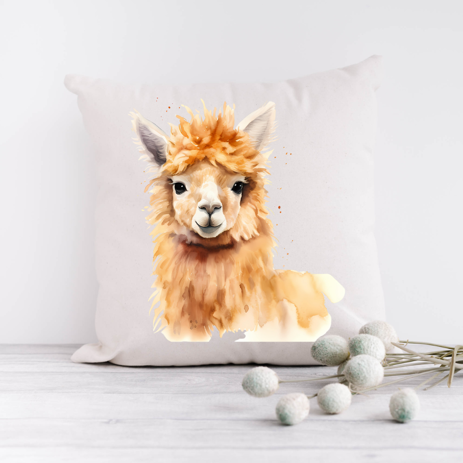 canvas kussenhoes met de afbeelding van een alpaca