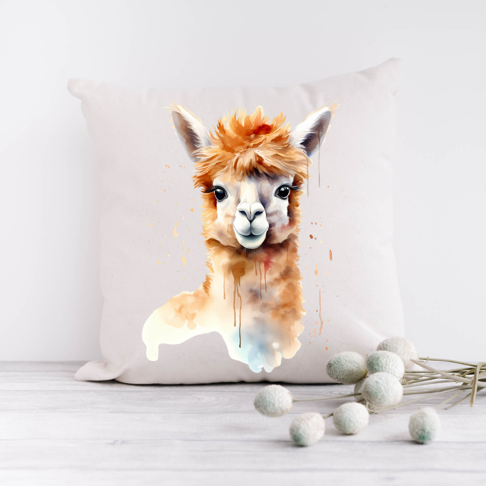 canvas kussenhoes met de afbeelding van een alpaca