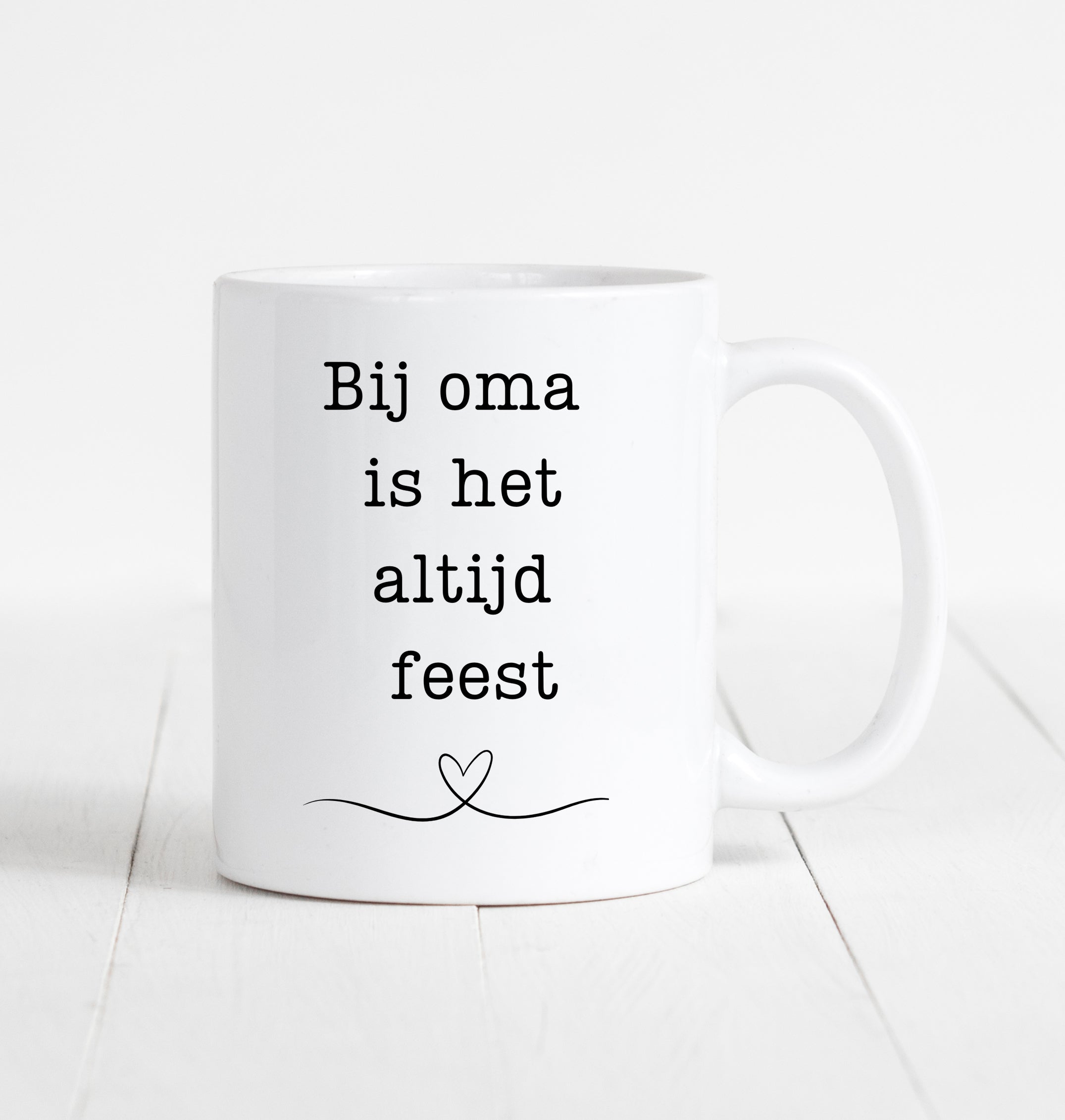 mok wit steen tekst bij oma