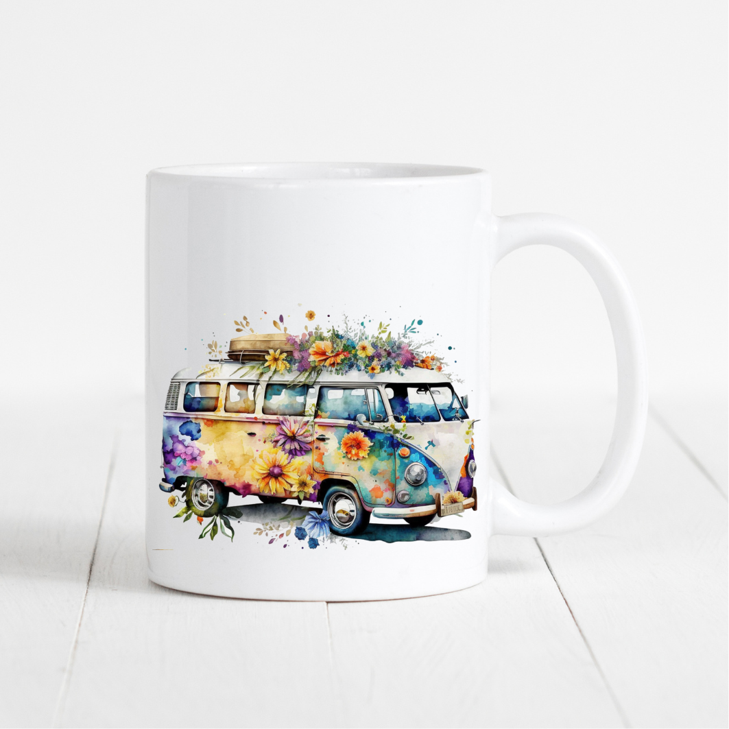 Mok met de afbeelding van het nostalgische busje.