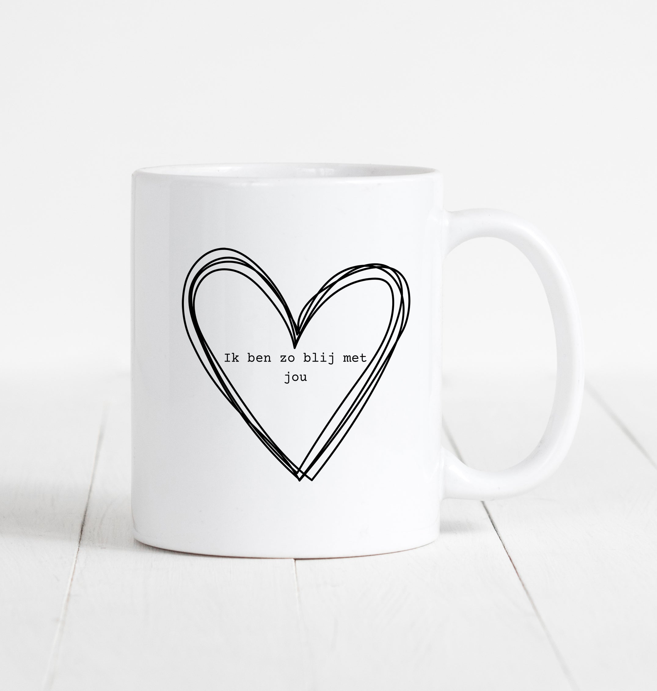 witte mok steen met tekst ik ben zo blij met jou