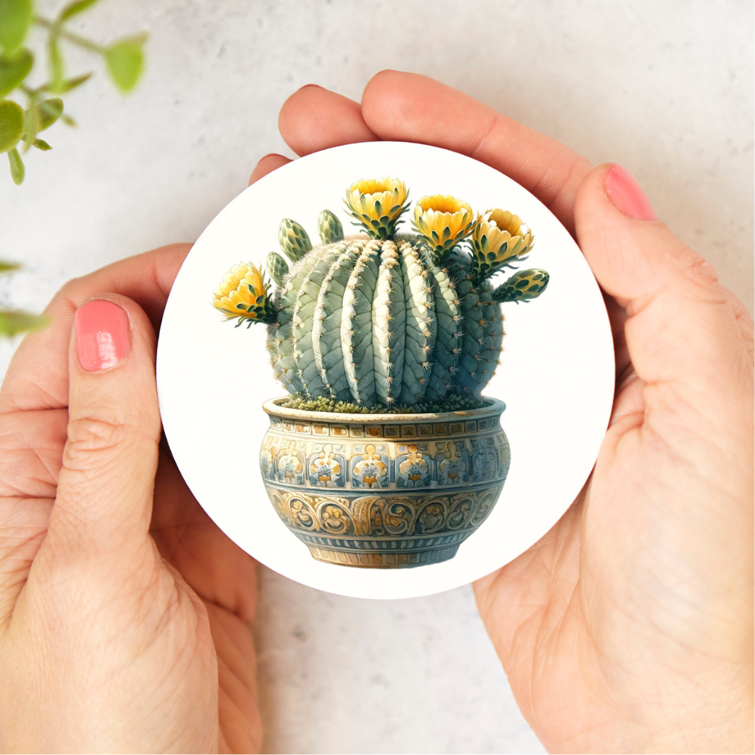 Ronde onderzetter met natuurprint – een sfeervolle bescherming voor je tafel.