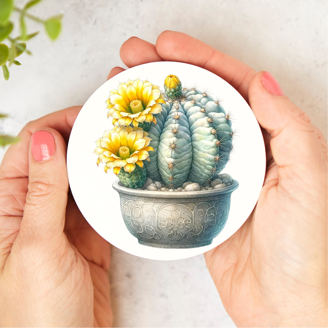 Ronde onderzetter met natuurprint – een sfeervolle bescherming voor je tafel.