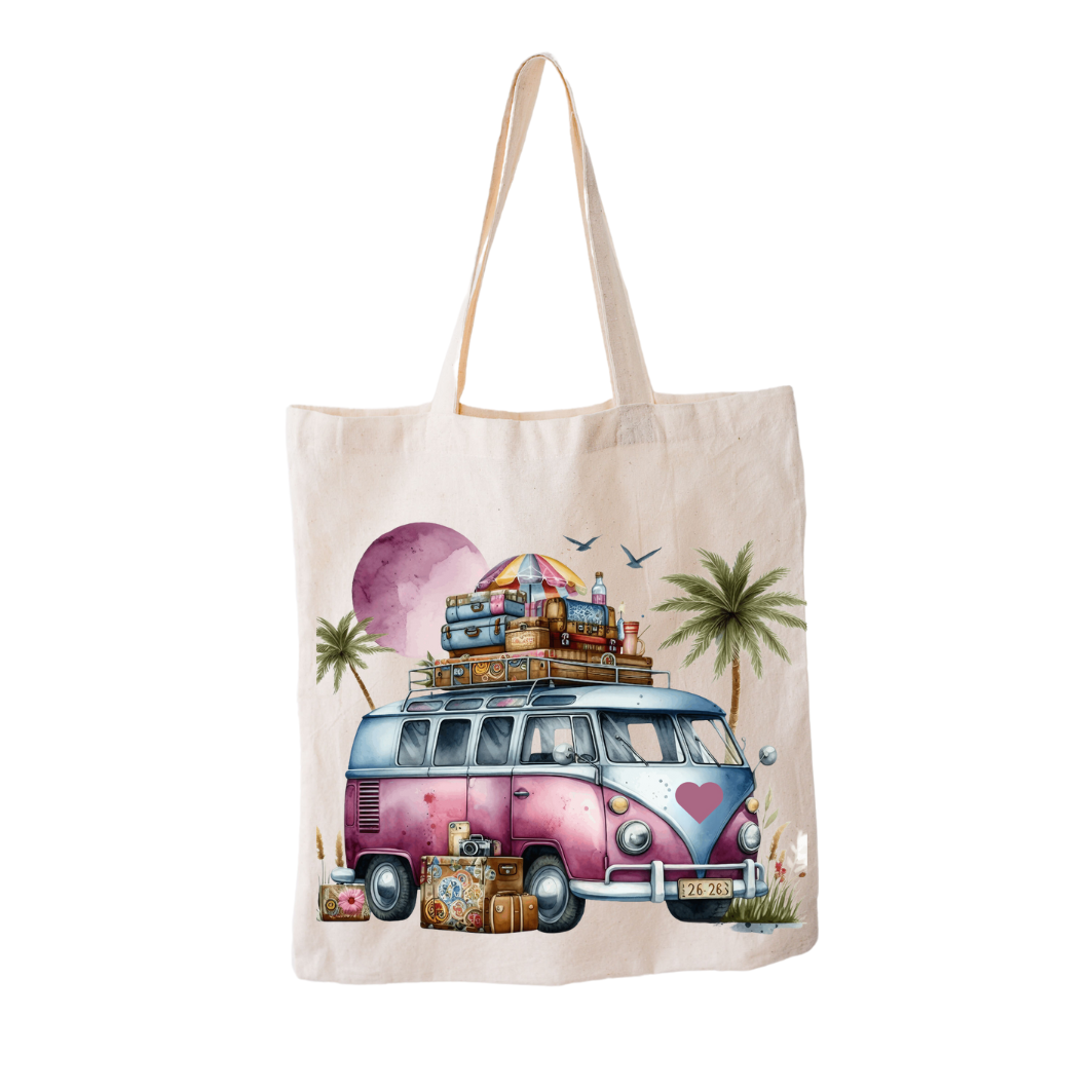 Katoenen tas met hengsels met de afbeelding van het nostalgische VW busje