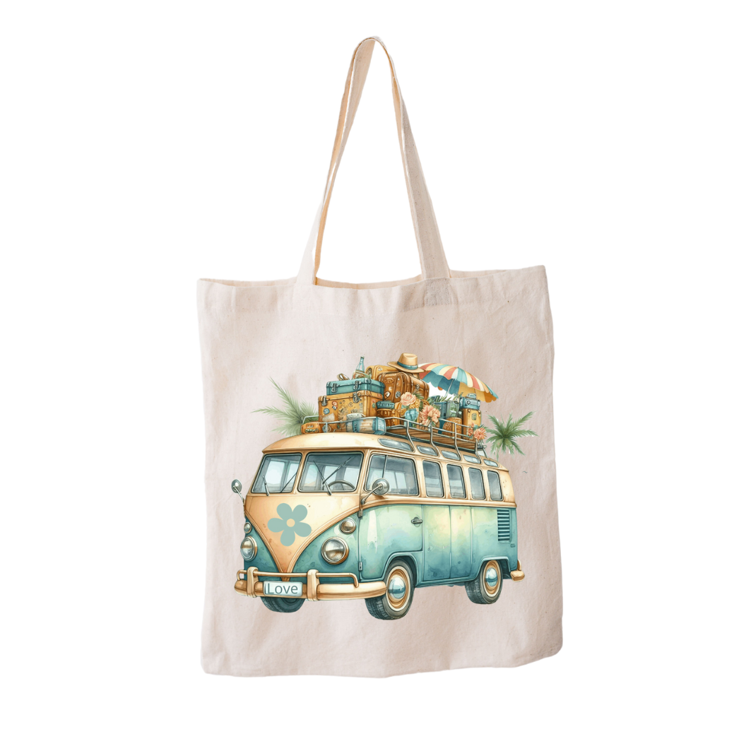 Katoenen tas met hengsels met de afbeelding van het nostalgische VW busje