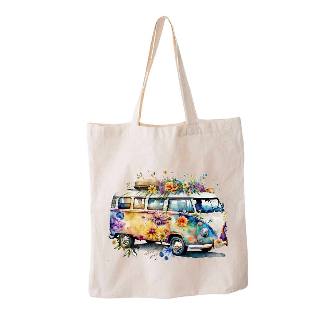 Katoenen tas met hengsels met de afbeelding van het nostalgische VW busje