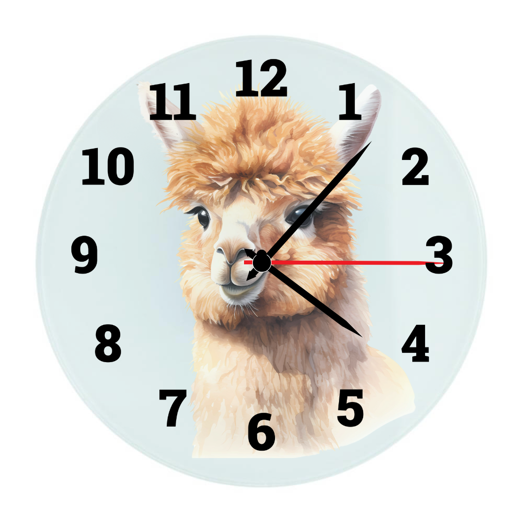 Wandklok met de afbeelding van een alpaca