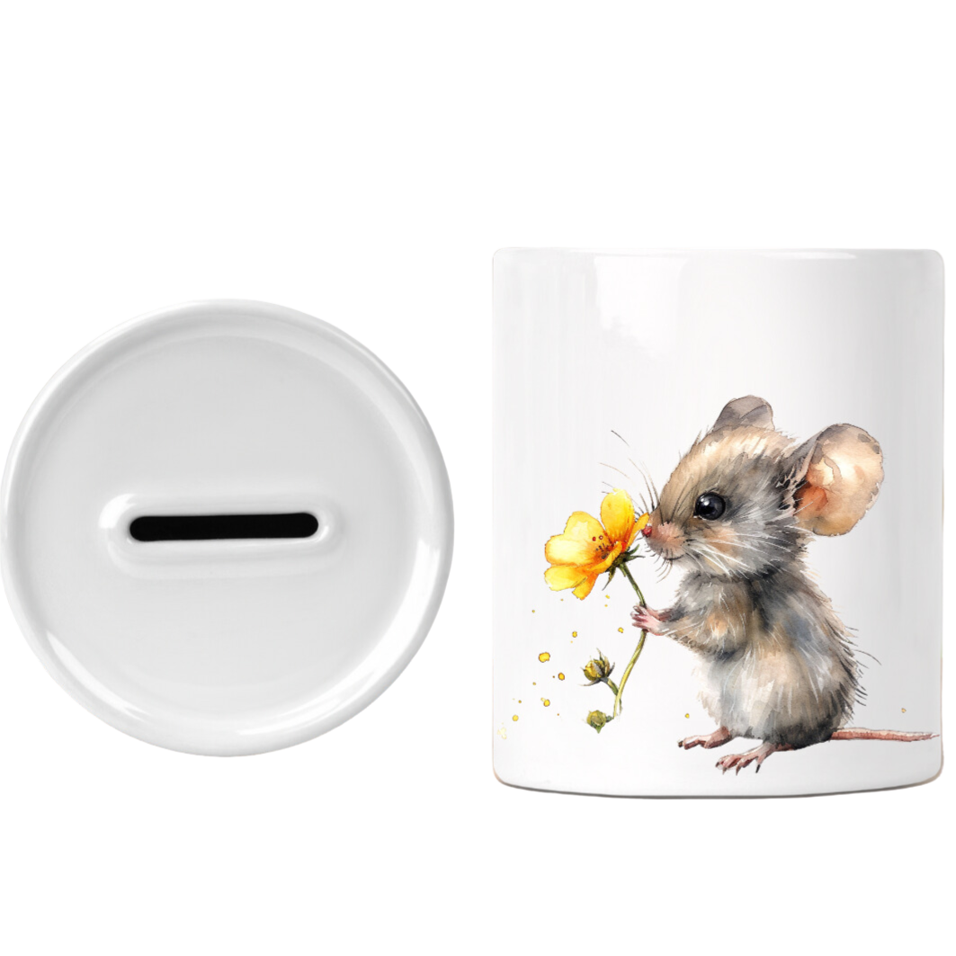 Spaarpot Muisje gele bloem