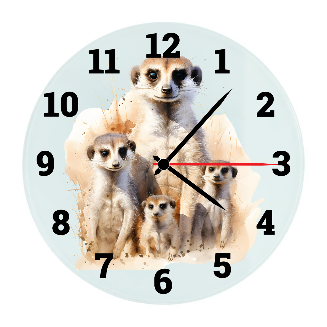 Wandklok met de afbeelding van stokstaartjes