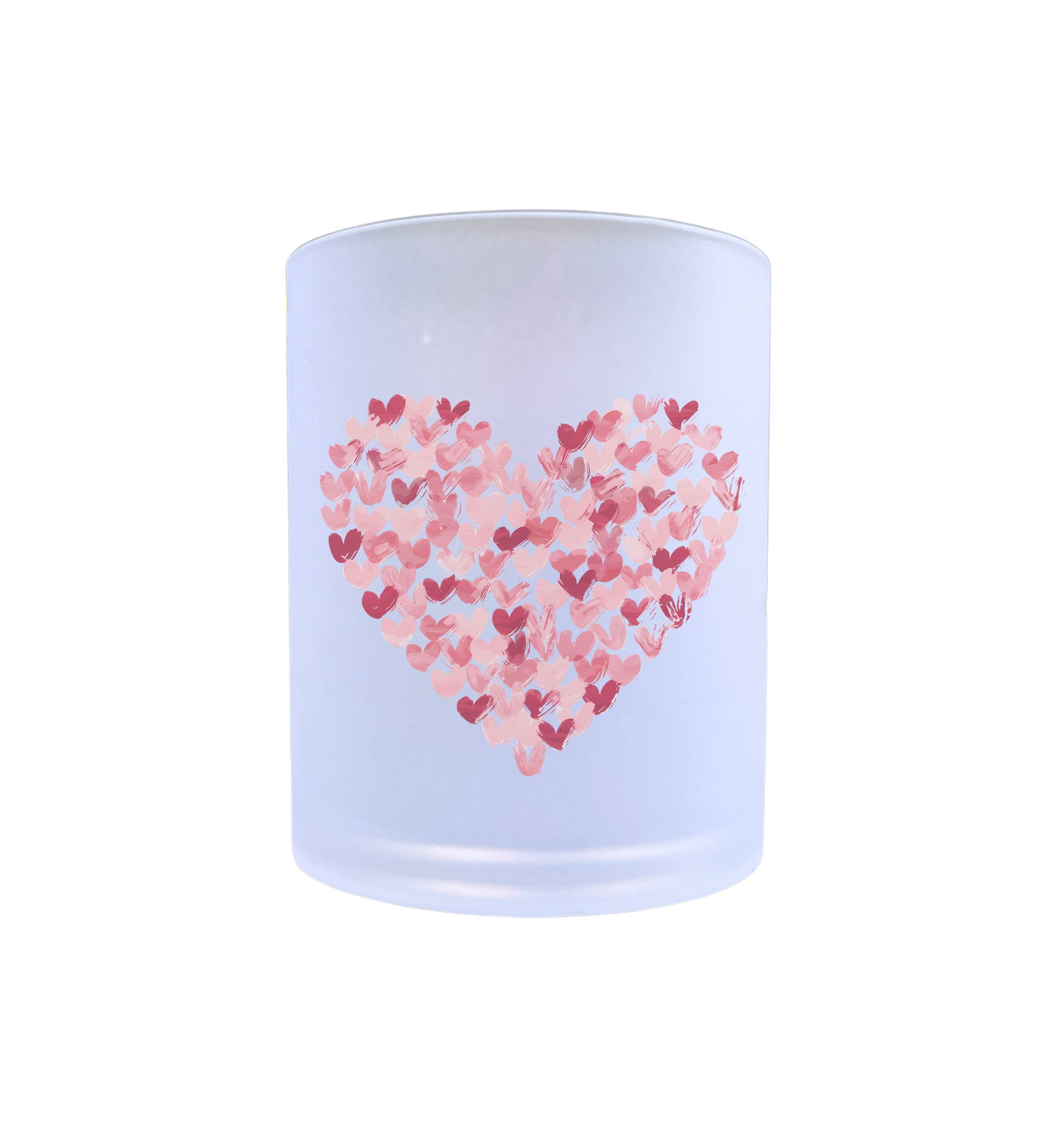 waxinelichthouder glas hartjes roze en rood