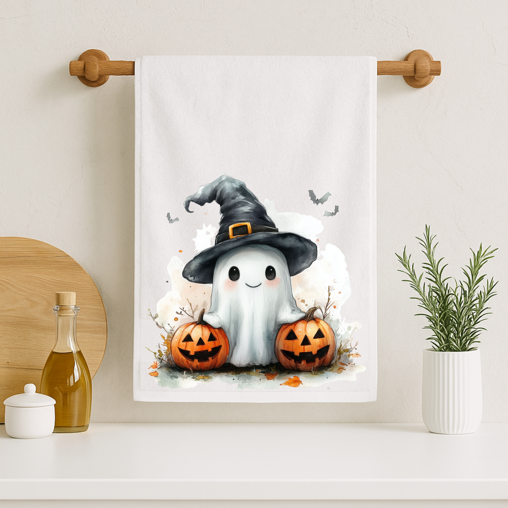 Handdoekje met de afbeelding van een spookje in Halloween sfeer