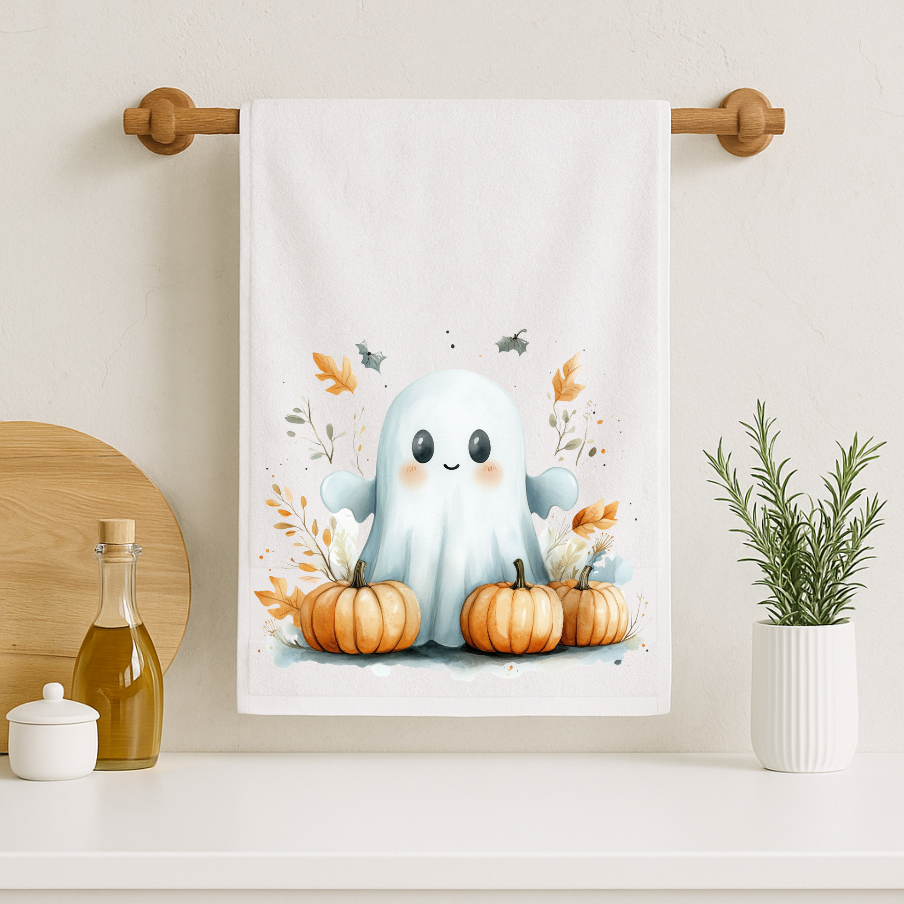 Handdoekje met de afbeelding van een spookje in Halloween sfeer